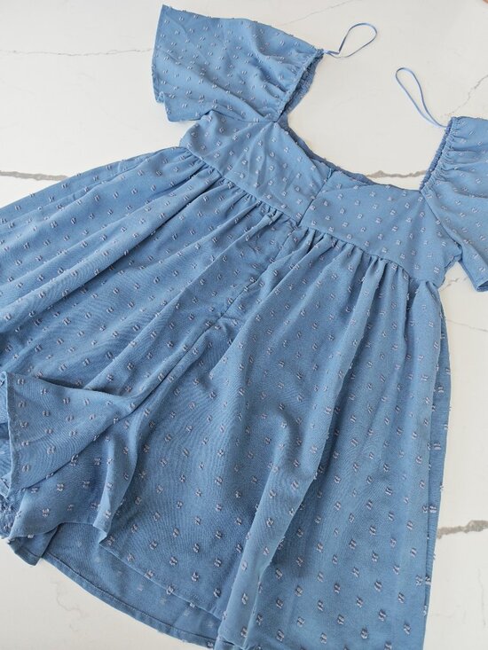 Altard State Blue Swiss Dot Romper Flutter Sleeve Boho Mini Dress Size L - Picture 15 of 15